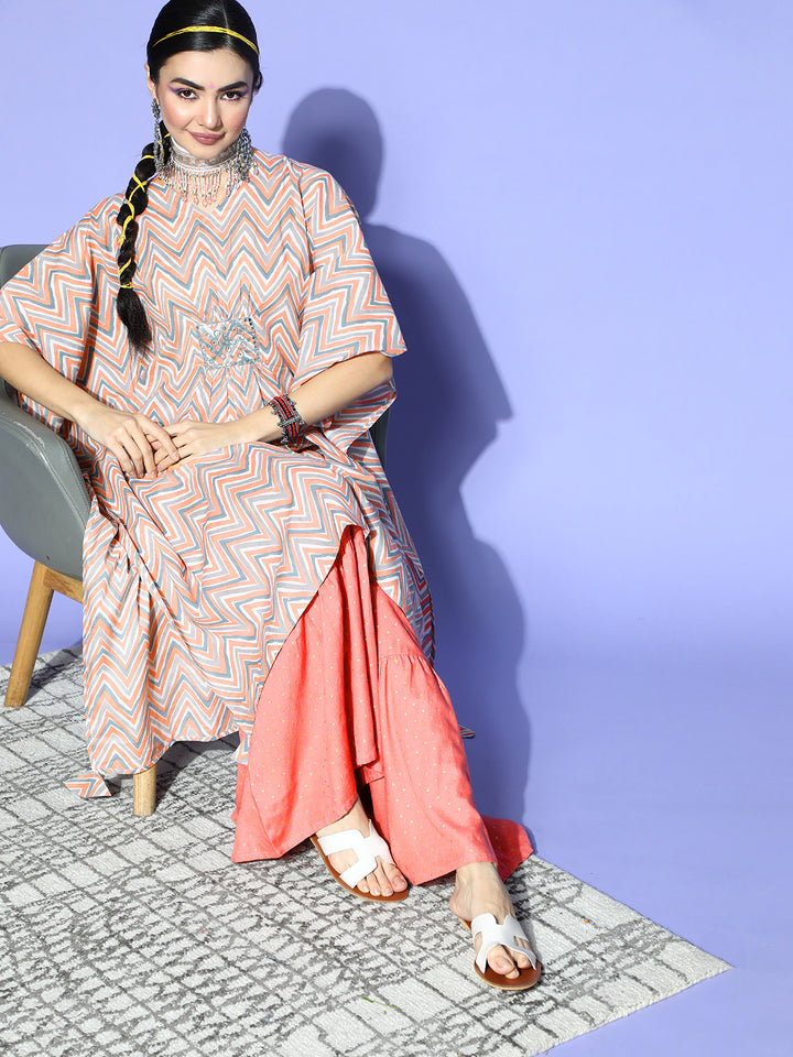 Stripes Printed Cotton Kaftan Kurta