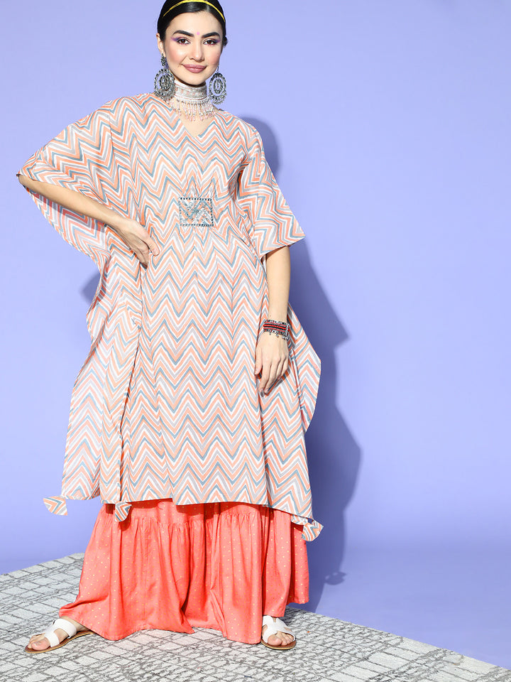 Stripes Printed Cotton Kaftan Kurta