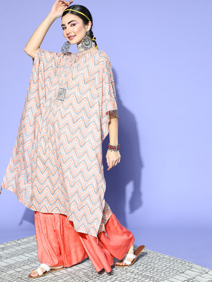 Stripes Printed Cotton Kaftan Kurta