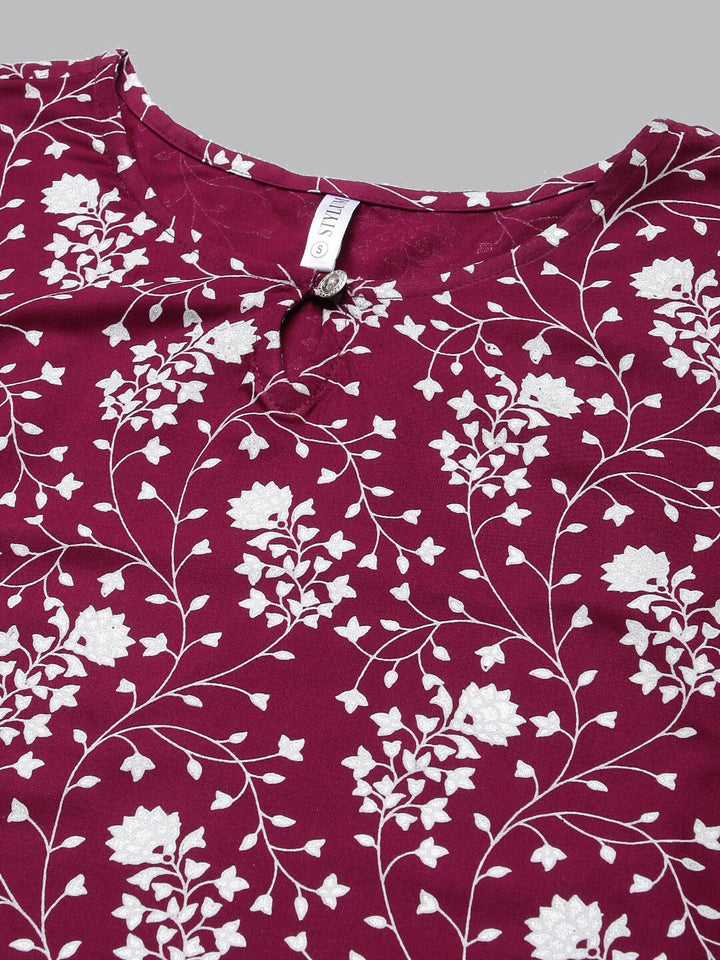 Floral Print Rayon Straight Kurta