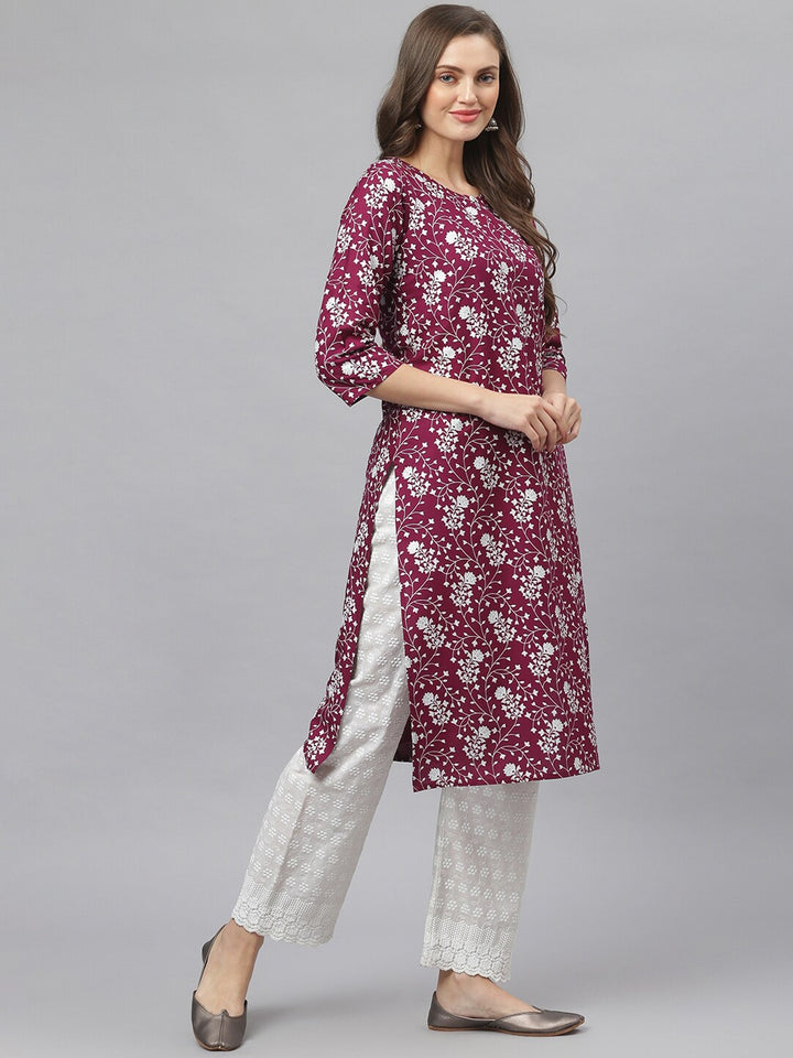 Floral Print Rayon Straight Kurta