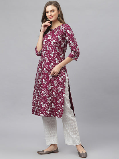 Floral Print Rayon Straight Kurta