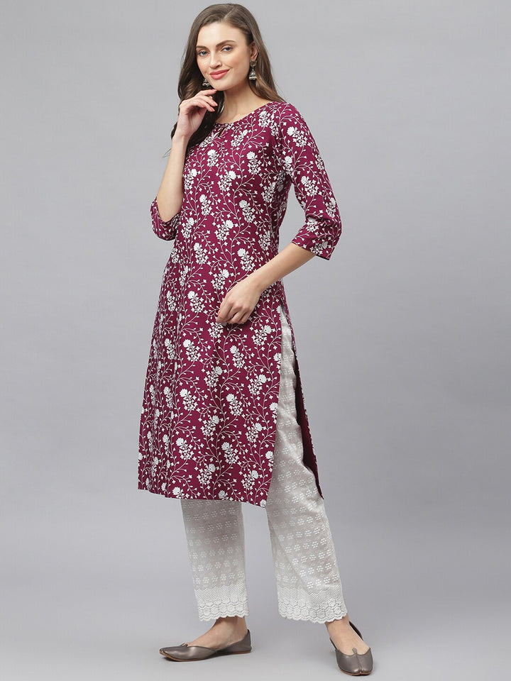 Floral Print Rayon Straight Kurta