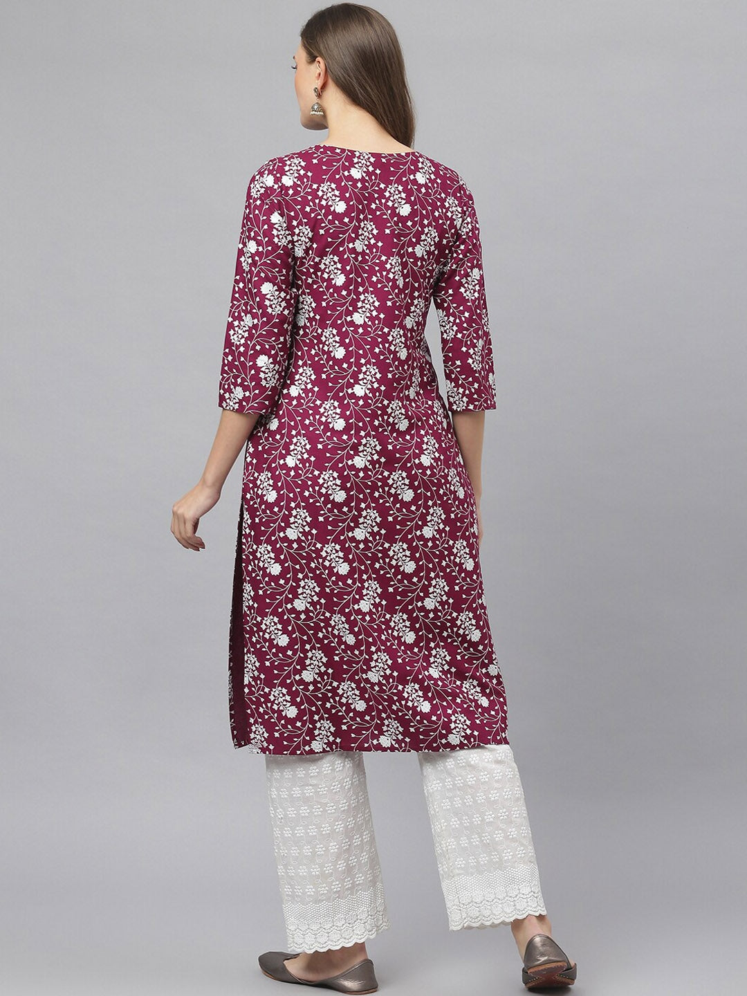Floral Print Rayon Straight Kurta