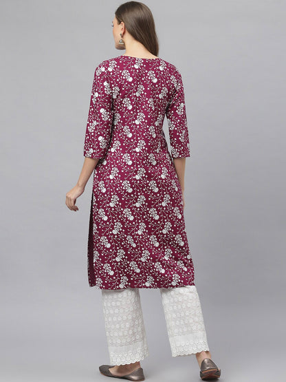 Floral Print Rayon Straight Kurta