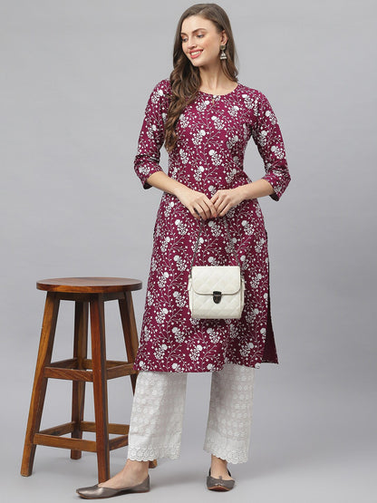 Floral Print Rayon Straight Kurta