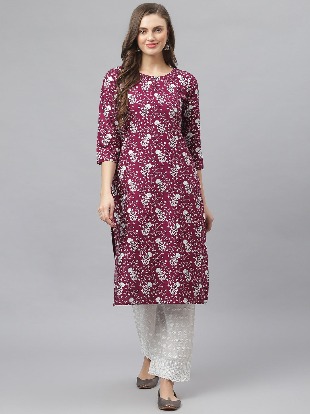 Floral Print Rayon Straight Kurta