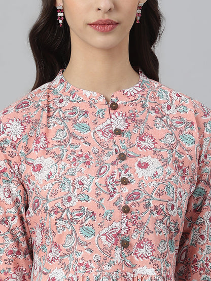 Floral Printed Cotton Flared Ethnic Short Tunic
