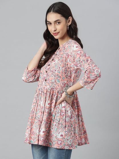 Floral Printed Cotton Flared Ethnic Short Tunic