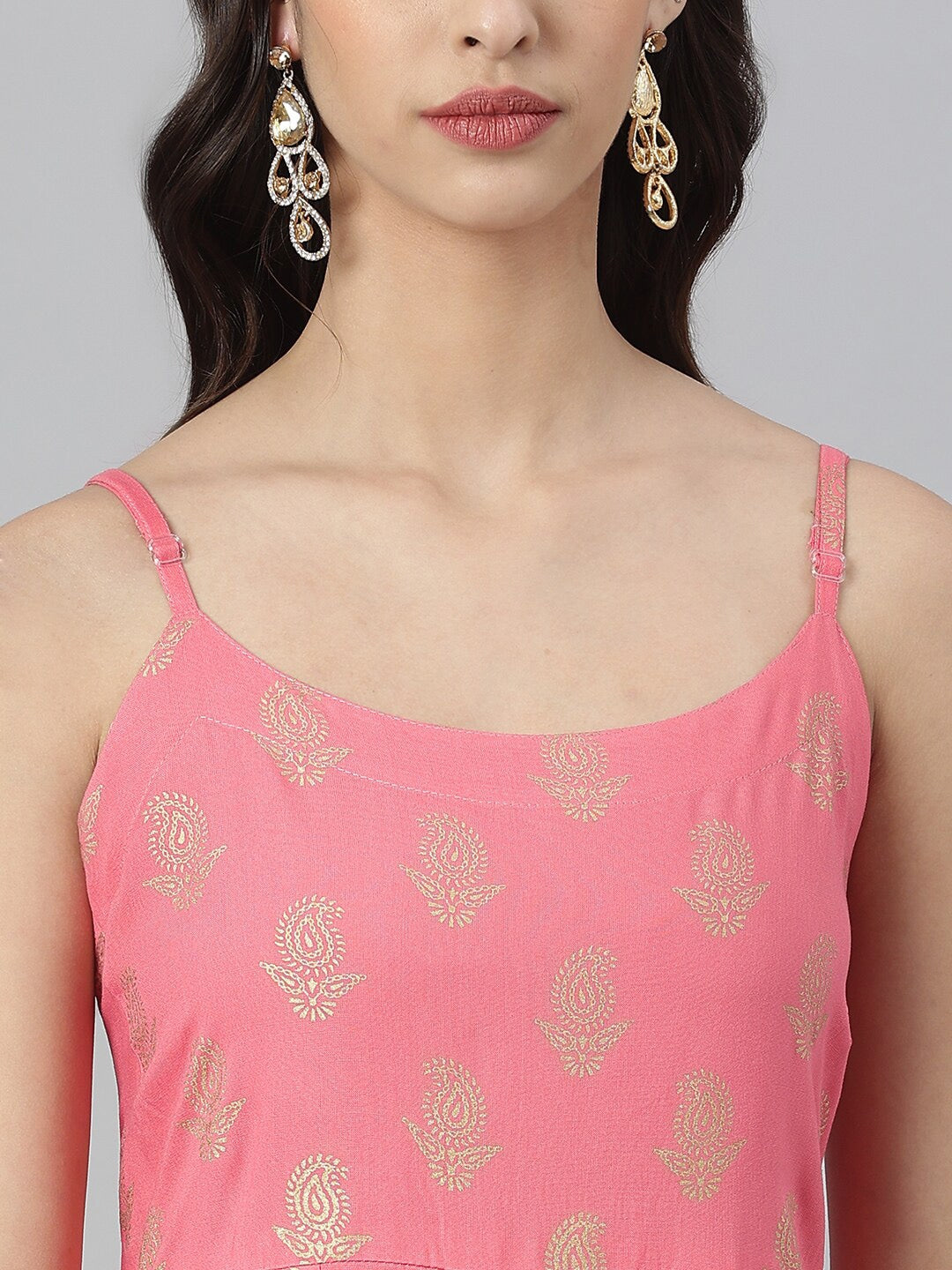 Gold Printed Rayon Pleated Kurta