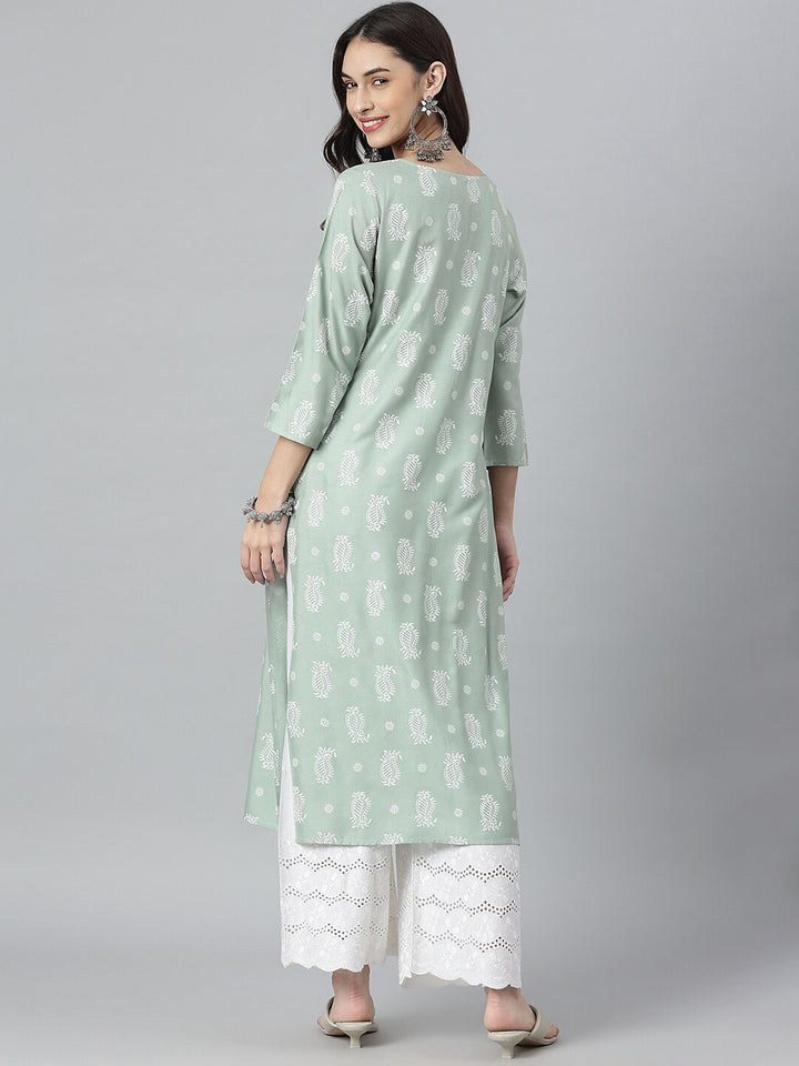 Paisley Printed Rayon Straight Kurta