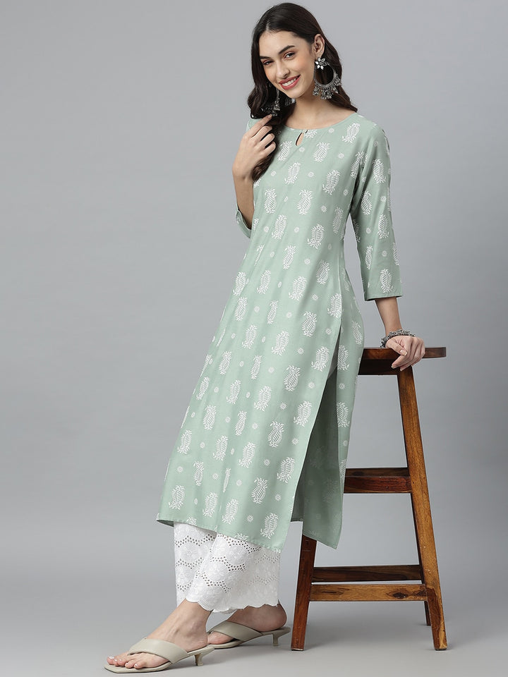 Paisley Printed Rayon Straight Kurta