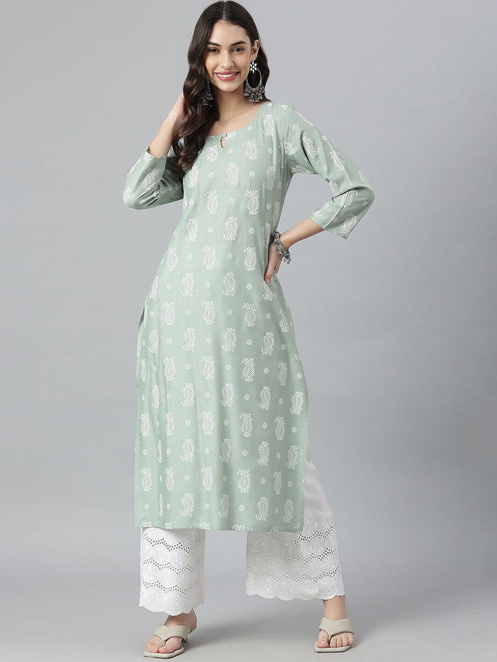 Paisley Printed Rayon Straight Kurta