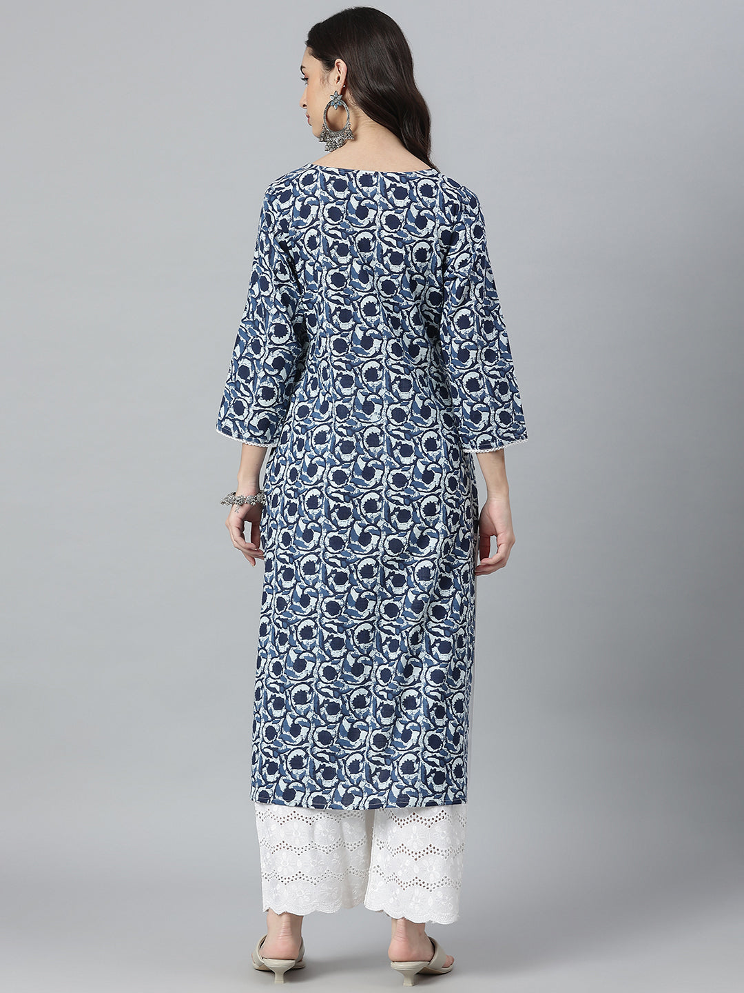 Indigo Printed Cotton Slub Straight Kurta