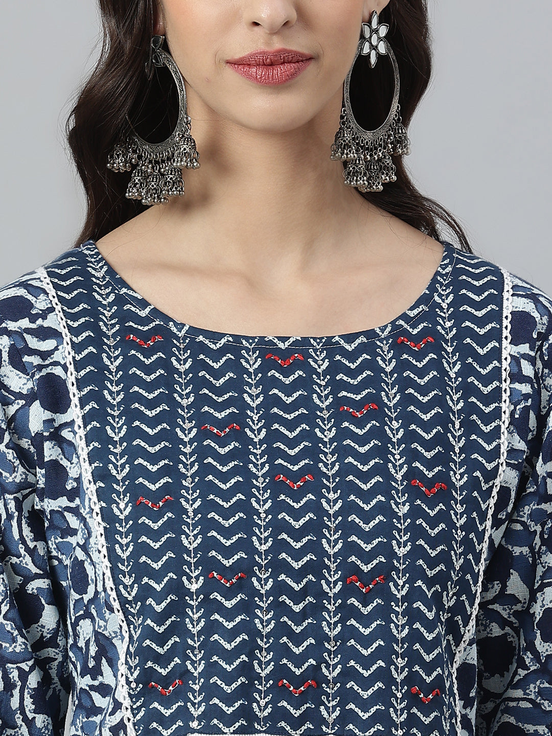 Indigo Printed Cotton Slub Straight Kurta