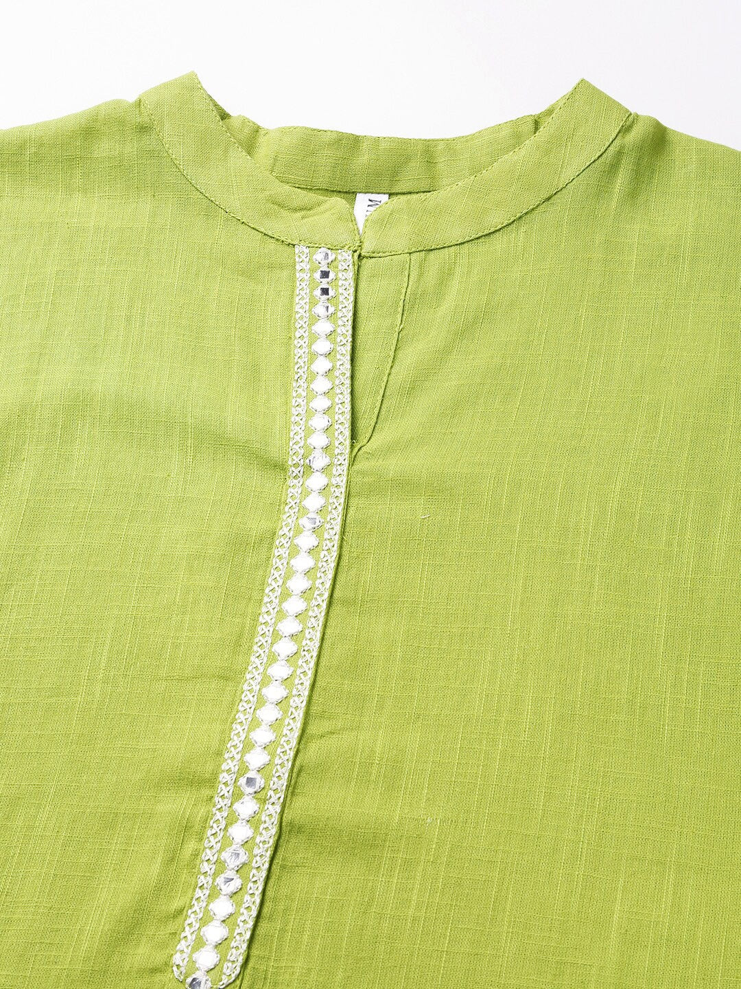 Solid Mirror Embroidered Cotton Slub Straight Kurta