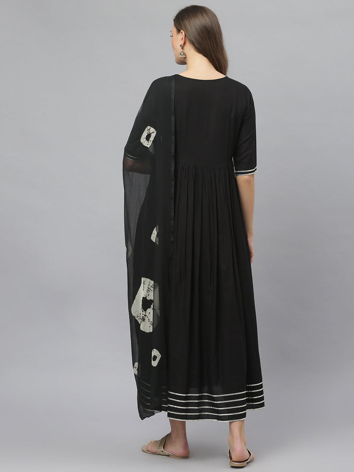 Embellished Rayon flared Kurta with Dupatta