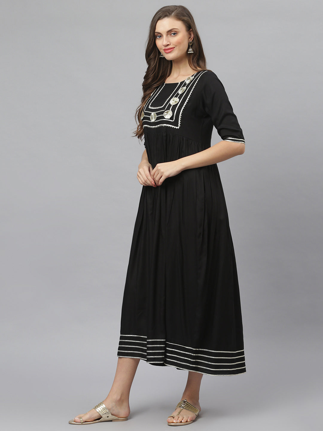 Embellished Rayon flared Kurta with Dupatta