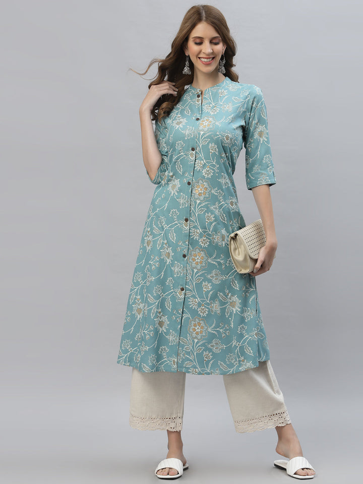 Stylum blue rayon floral kurta – wholesale manufacturer &amp; exporter from India