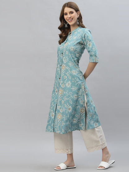 Floral Print Rayon A-Line Kurta