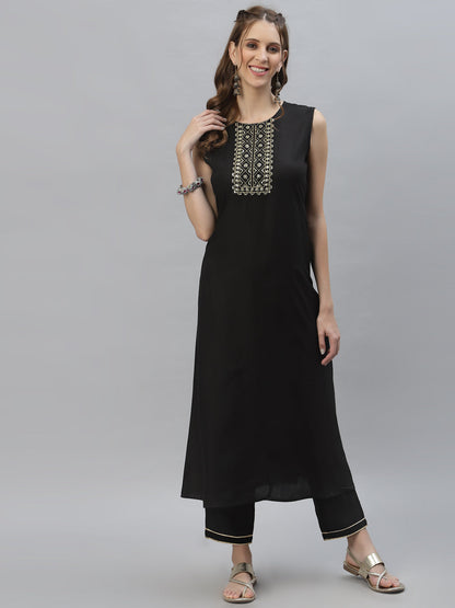 Embroidered Rayon Flared Kurta with Printed Dupatta
