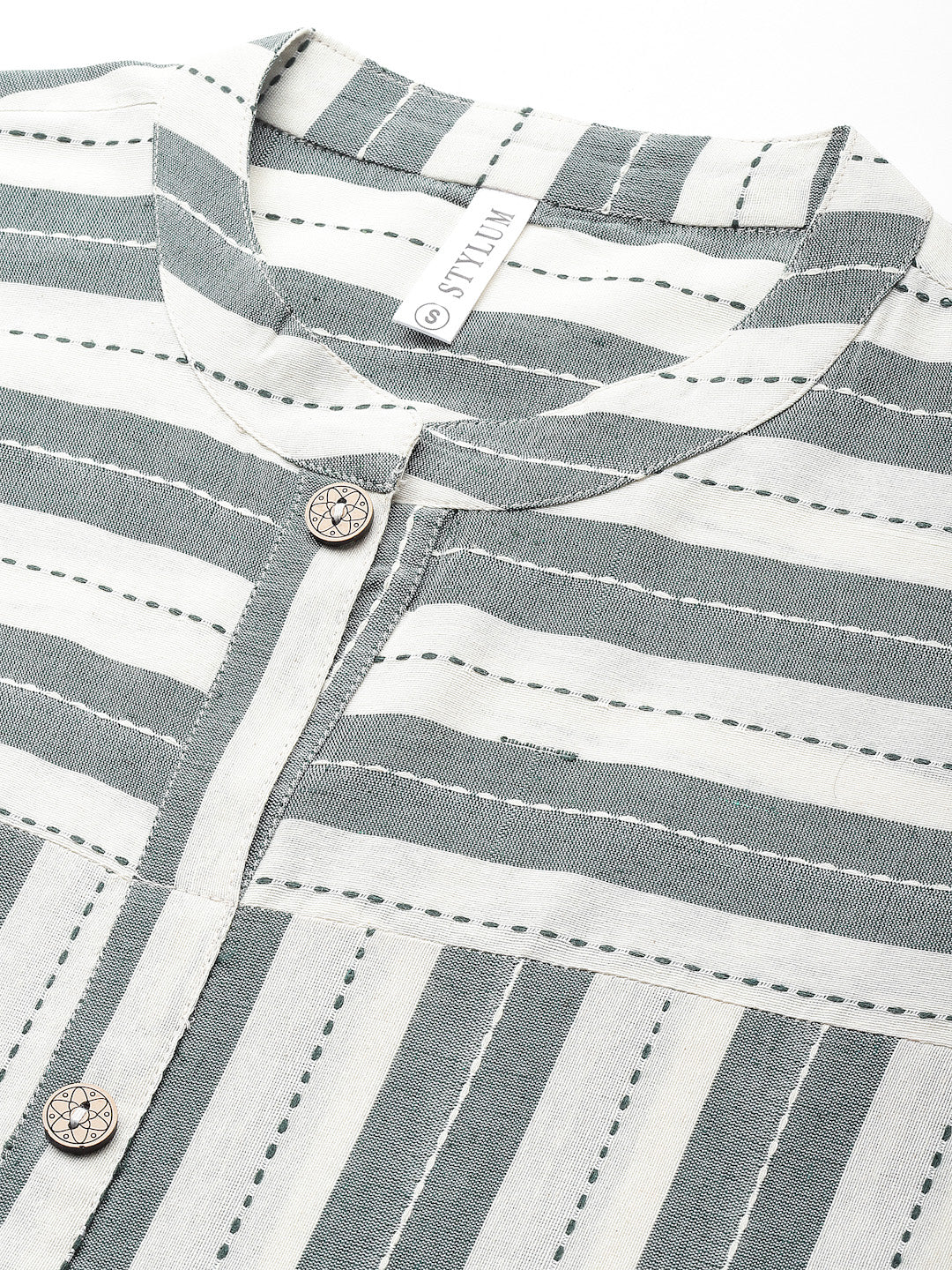 Self Woven Striped Cotton Blend Straight Kurta