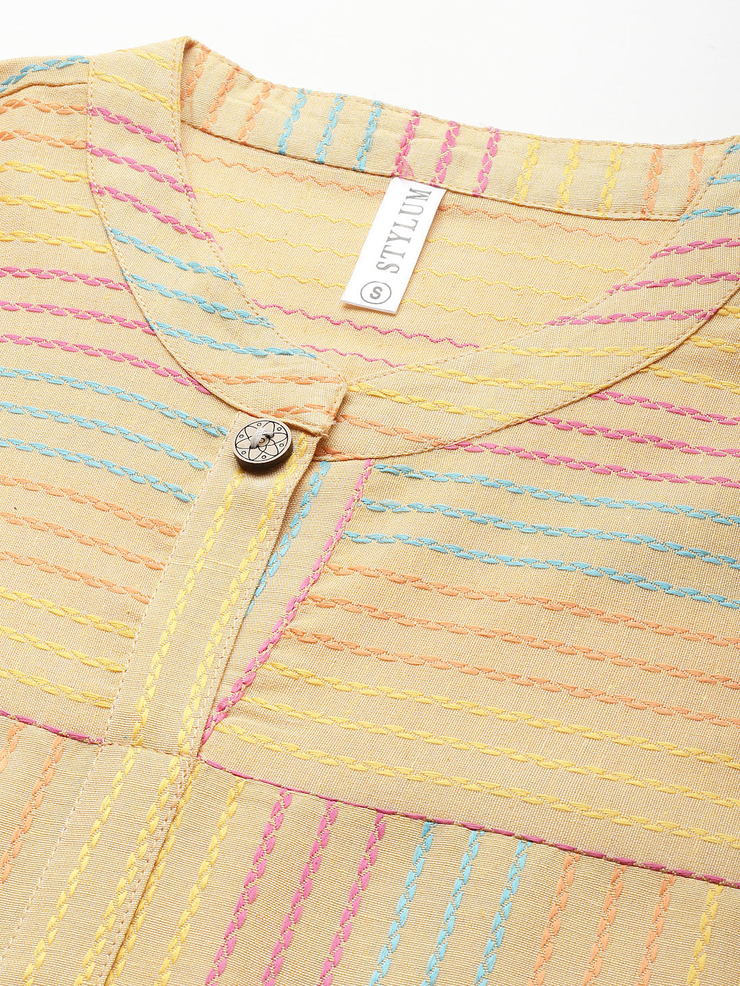 Self Woven Striped Cotton Blend Straight Kurta
