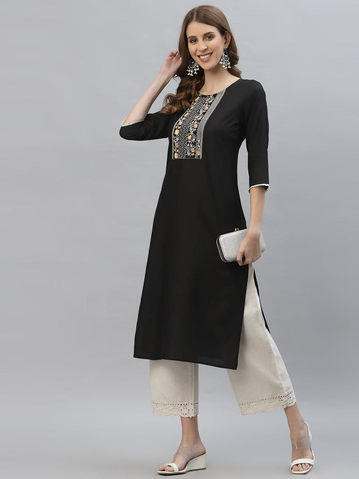 Embroidered Rayon Straight Kurta