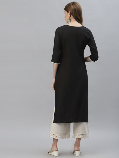 Embroidered Rayon Straight Kurta