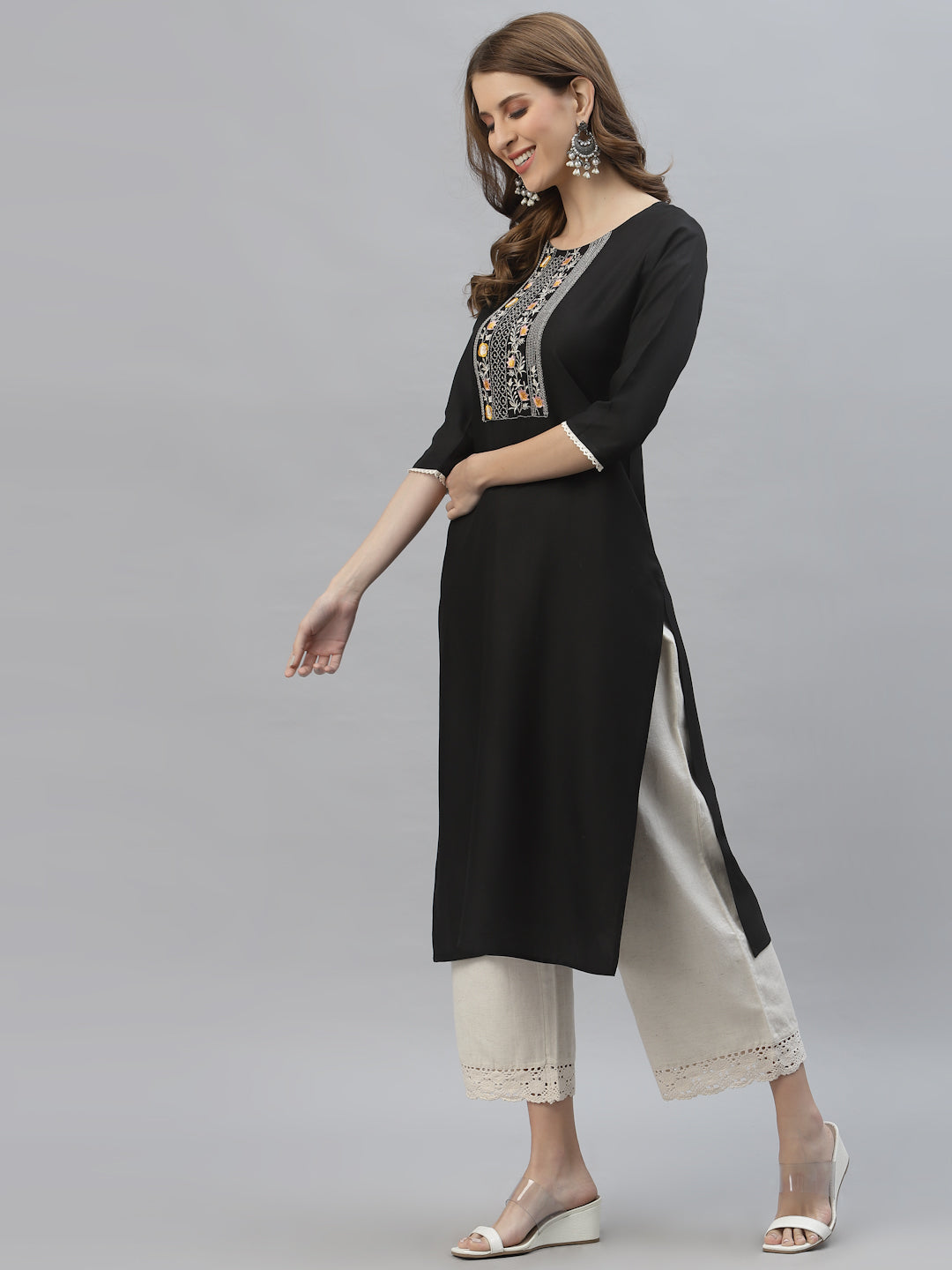 Embroidered Rayon Straight Kurta