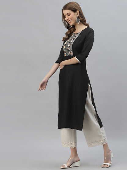 Embroidered Rayon Straight Kurta