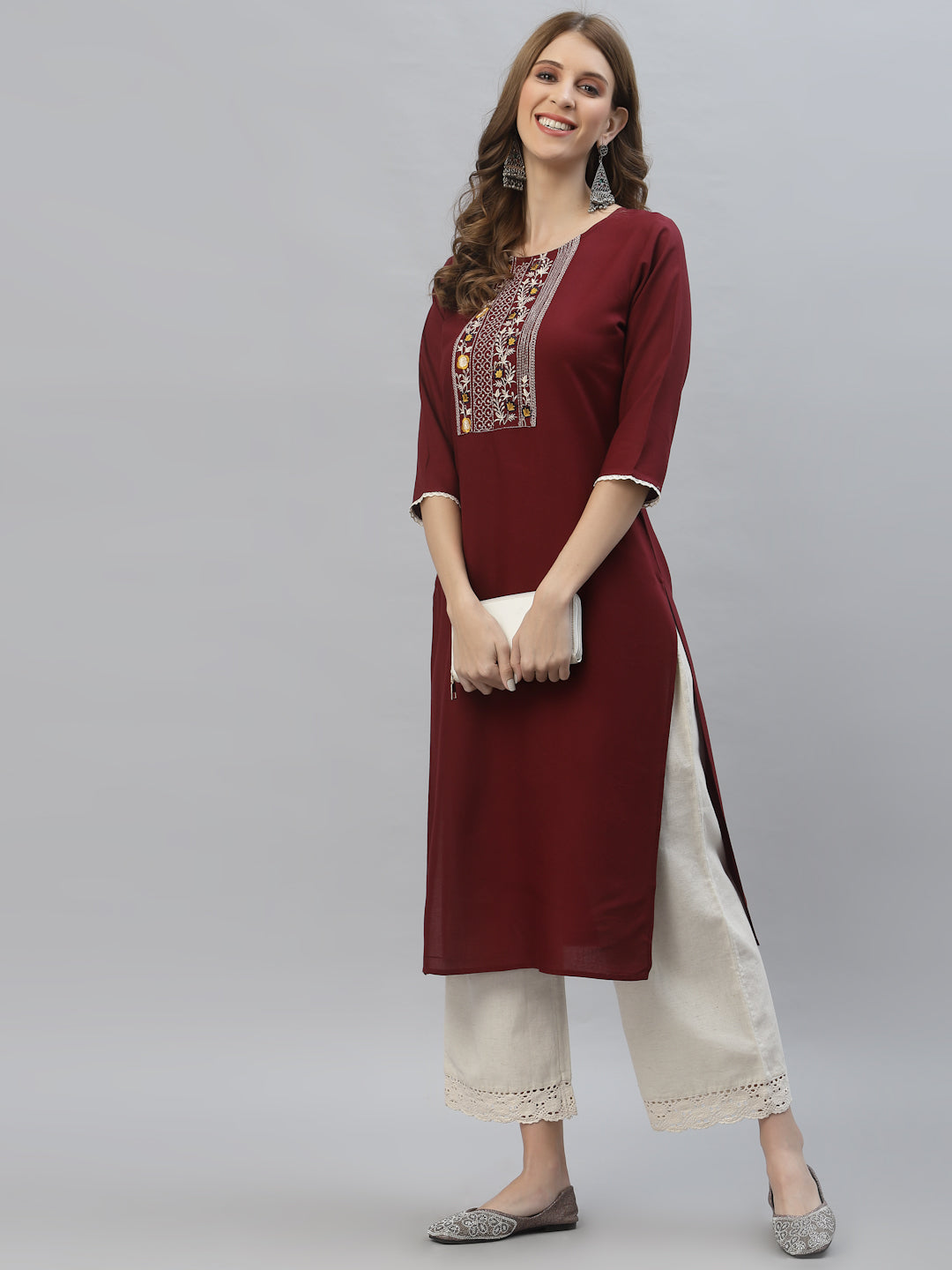 Embroidered Rayon Straight Kurta
