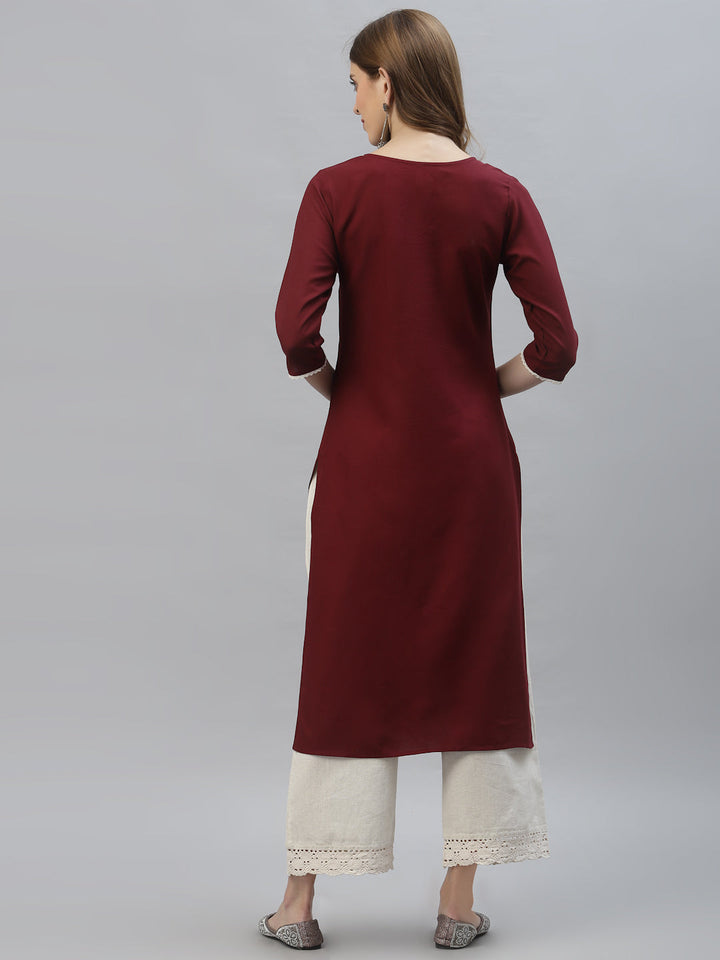Embroidered Rayon Straight Kurta