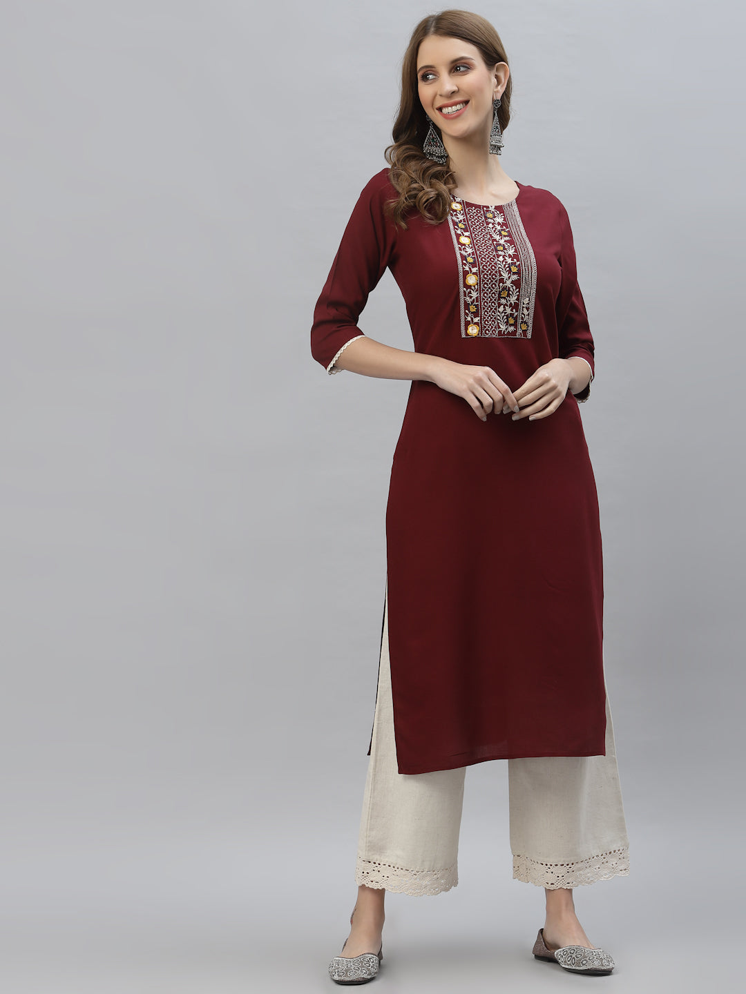Embroidered Rayon Straight Kurta