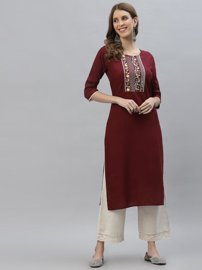 Embroidered Rayon Straight Kurta