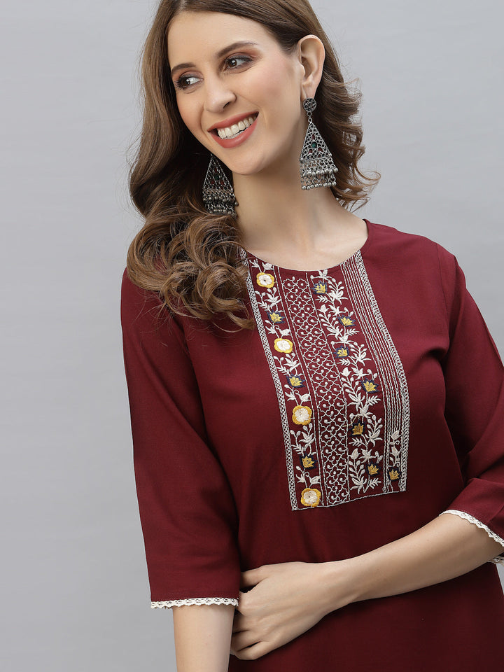 Embroidered Rayon Straight Kurta