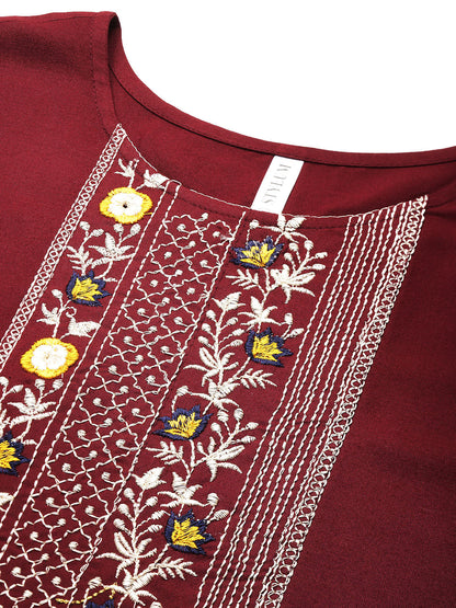 Embroidered Rayon Straight Kurta