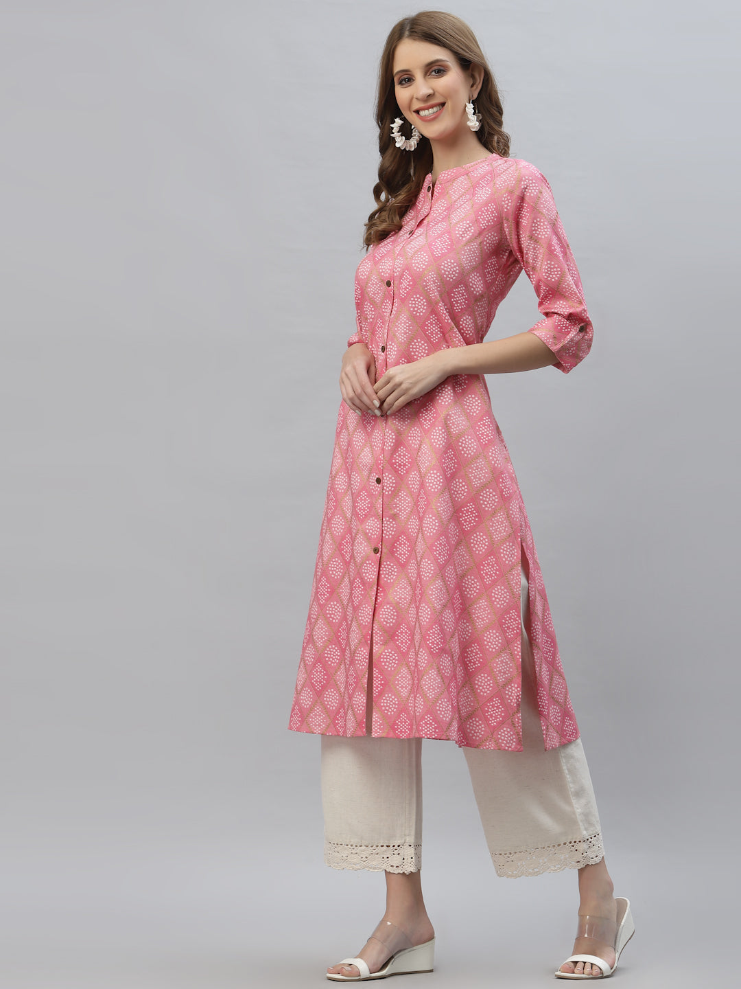 Bandhani Printed Cotton Blend Straight Kurta