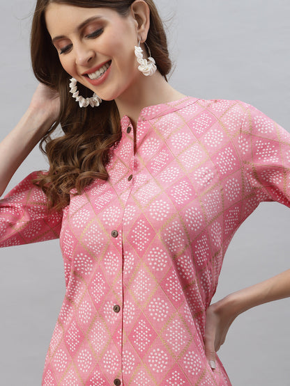Bandhani Printed Cotton Blend Straight Kurta