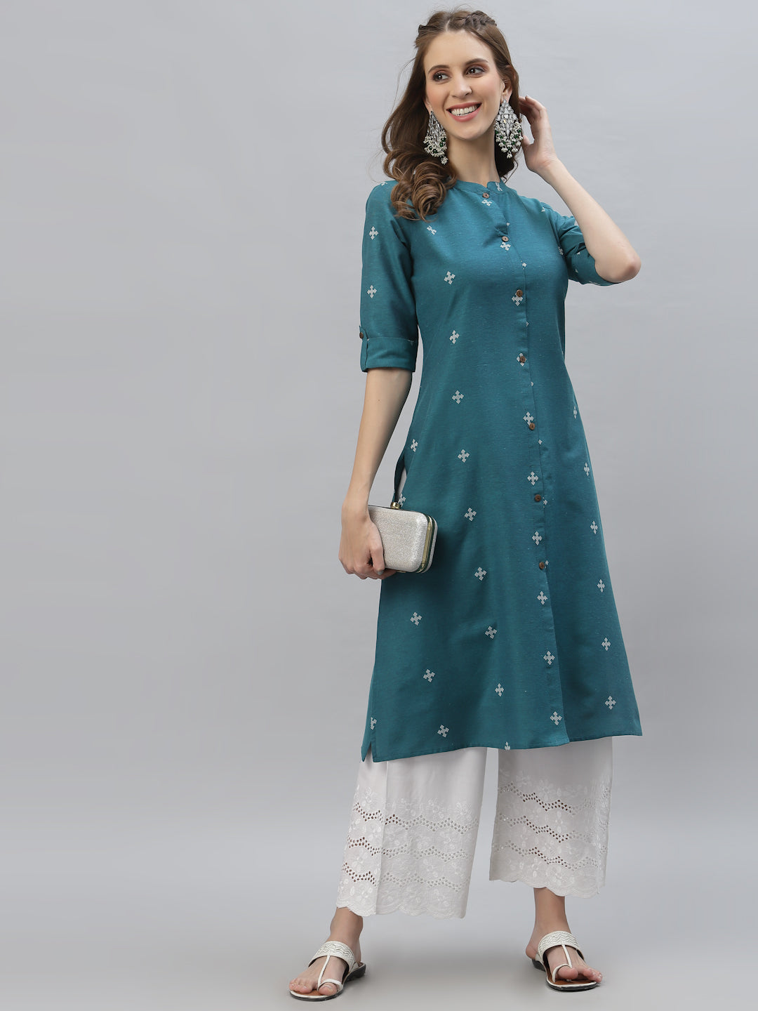 Self Design Cotton Blend Straight Kurta