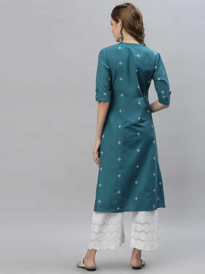 Self Design Cotton Blend Straight Kurta