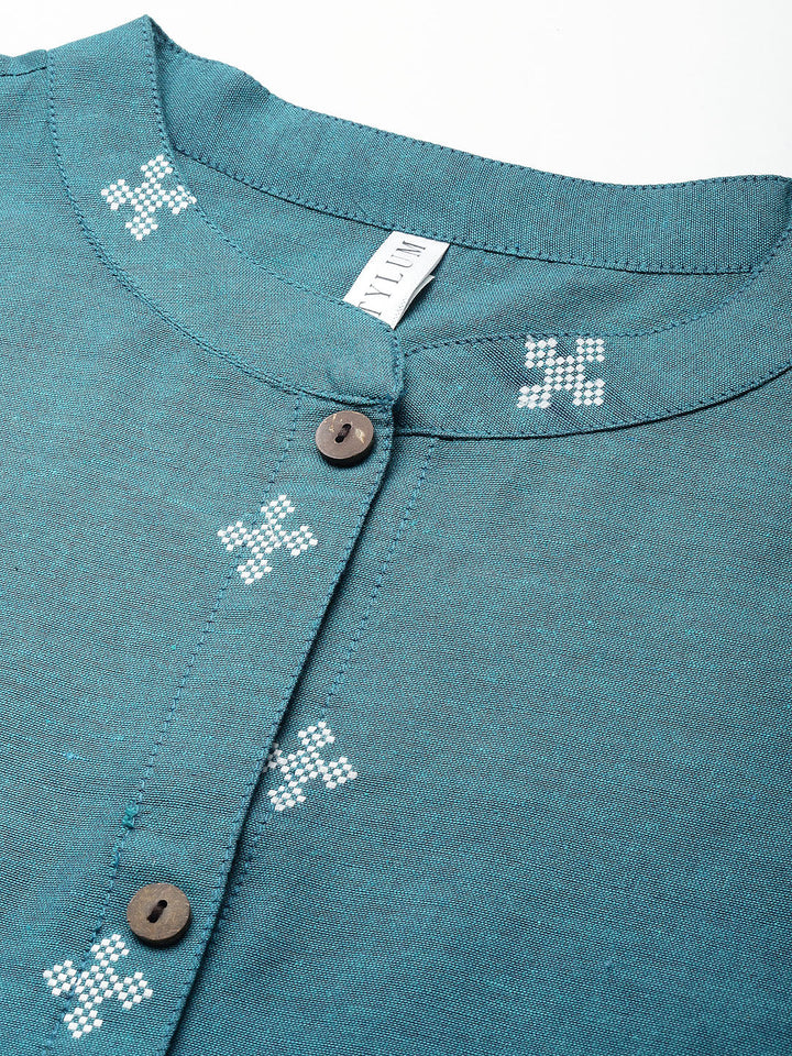 Self Design Cotton Blend Straight Kurta