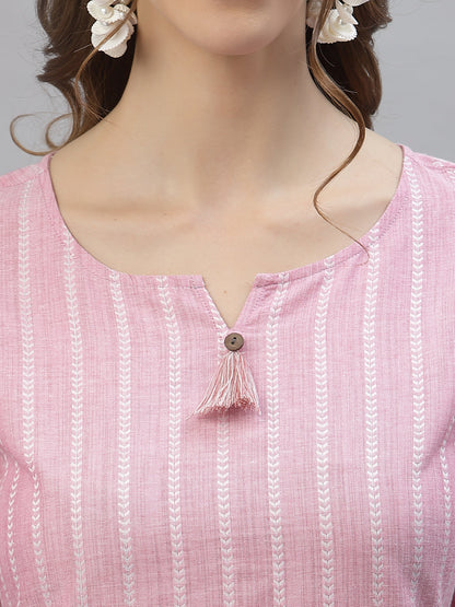 Self Woven Striped Cotton Blend Straight Kurta