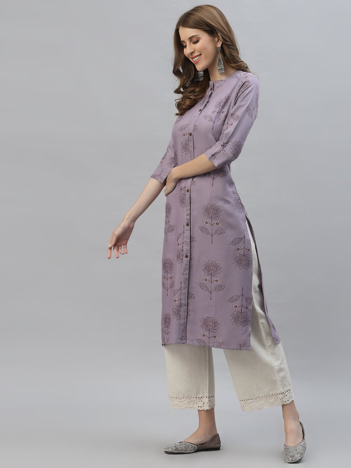 Floral Printed Rayon Straight Kurta