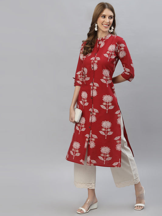 Floral Printed Rayon Straight Kurta