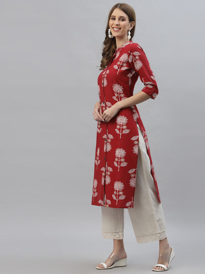 Floral Printed Rayon Straight Kurta