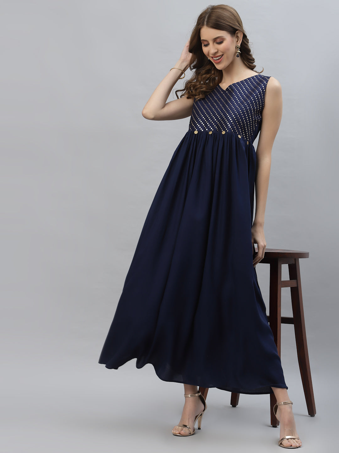 Embellished Rayon Pleated Kurta