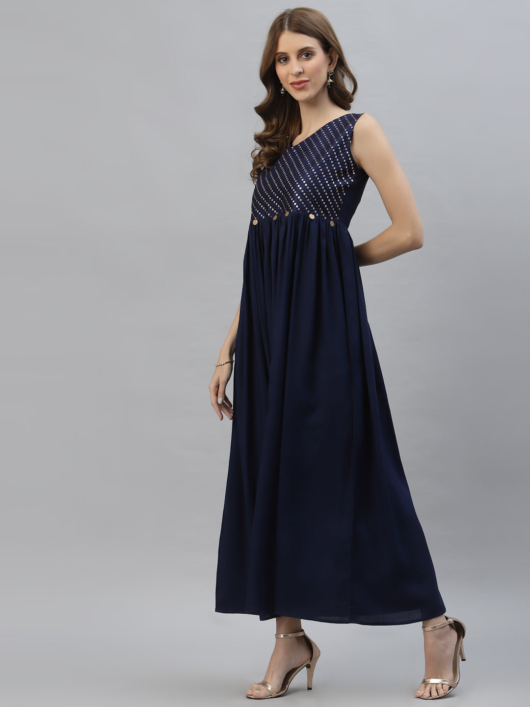 Embellished Rayon Pleated Kurta
