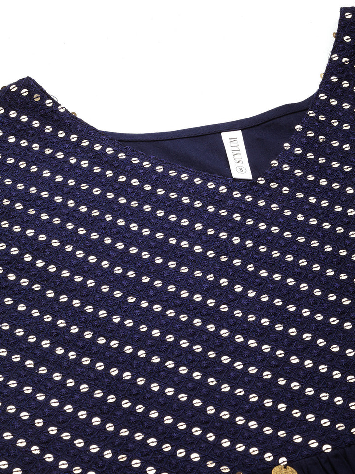 Embellished Rayon Pleated Kurta