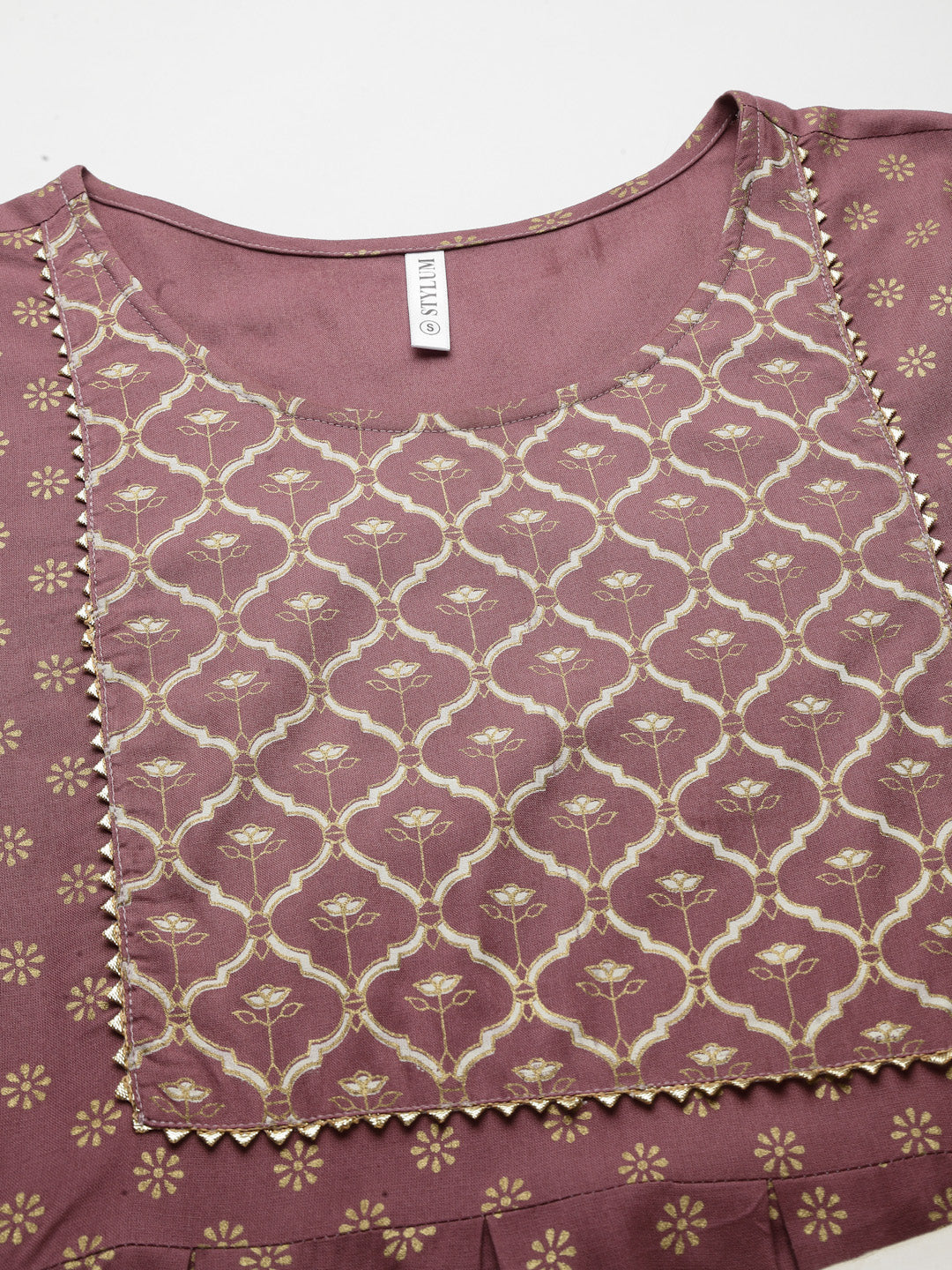 Gold &amp; Khari Printed Rayon Flared Long Ethnic Dress